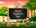 World Teachers Day concept with student on the sign