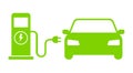 Electric car refueling icon symbol, Green hybrid vehicles charging point logotype, Eco friendly vehicle concept.