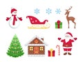 Collection of Christmas or New Year cartoon illustrations isolated on white. Royalty Free Stock Photo