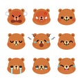 Set of cute cartoon bear emoji set isolated on white background