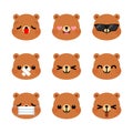 Set of cute cartoon bear emoji set isolated on white background