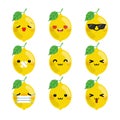 Set of cute cartoon lemon emoji set isolated on white background