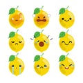 Set of cute cartoon lemon emoji set isolated on white background