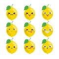 Set of cute cartoon lemon emoji set isolated on white background