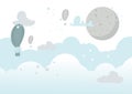 Cute Wall art for children, with cloud, sky balloon and moon vector illustration