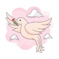 Cute flying dove bird vector illustration, Peace and love symbol or icon