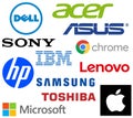 Collection of 12 most popular computer brand name logos.