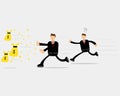 Illustration cartoon character of businessman competing to earn money with strategy and passion