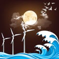 Offshore wind turbines at night Royalty Free Stock Photo