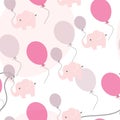 Seamless pattern vector with pink elephants and balloons