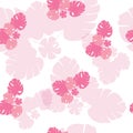 Seamless pattern with pink tropical leaves vector