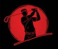 Man swinging golf Golf players action cartoon graphic vector