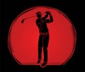 Man swinging golf Golf players action cartoon graphic vector