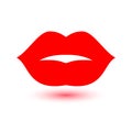 Kiss - womans lips. Hot sexy red kissed. Beautiful sticker isolated on white.