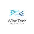 Wind Logo Design Tech Digital Vector Stock. Air Tech Logo Circuit Icon. Rotation Tech Logo Design Connection Template Elements