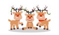 Group of cute reindeer decorated with Christmas lamp. Holiday clip art. Cute flat vector illustration Royalty Free Stock Photo