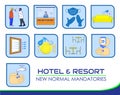 Hotel resort new rules poster or public health practices for covid-19 or health and safety protocols or new normal lifestyle