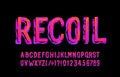 Recoil alphabet font. Messy grunge letters and numbers. Royalty Free Stock Photo