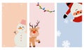 Cute pastel story background christmas theme. Santa, reindeer, and snowman phone wallpaper set. Royalty Free Stock Photo