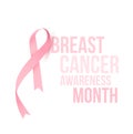 Poster design with simple pink silky ribbon for breast cancer awareness month October. Vector illustration.