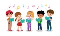 Boy and girl singing together. School nursery choir group. Children clip art.