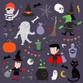 Collection of cute icons for Halloween. Kids style. Royalty Free Stock Photo