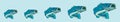 Set of bass fish cartoon icon design template with various models. vector illustration isolated on blue background Royalty Free Stock Photo