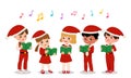 Cute boys and girls in Santa uniform perform Christmas carol. School choir clip art. Royalty Free Stock Photo