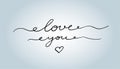 Love you postcard. Phrase for Valentine`s day. Ink illustration. Modern brush calligraphy. Isolated on white background