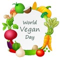 Happy World Vegan Day concept with different vegetables on frame Royalty Free Stock Photo