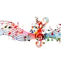 Colorful music promotional poster with music notes isolated vector illustration. Artistic abstract background with music staff for Royalty Free Stock Photo