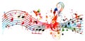 Colorful music promotional poster with music notes isolated vector illustration. Artistic abstract background with music staff for Royalty Free Stock Photo