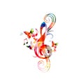 Colorful music promotional poster with G-clef isolated vector illustration. Artistic abstract background with treble clef for live Royalty Free Stock Photo