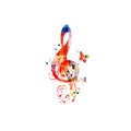 Colorful music promotional poster with G-clef isolated vector illustration. Artistic abstract background with treble clef for live Royalty Free Stock Photo