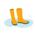 Rainboots in a puddle vector flat illustration