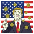 Donald Trump Presidential Canditates Debate Campaign with Coronavirus Covid-19 Icon and American Flag Background Vector Cartoon Royalty Free Stock Photo