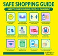 The safe shopping guide or social distancing poster or public health practices for covid-19 or health and safety protocols