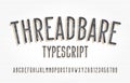 Threadbare alphabet font. Damaged vintage letters and numbers.