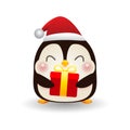 Merry Christmas and Happy new year, happy penguin wearing christmas hats santa claus with Christmas gifts isolated on white