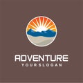 Landscape adventure mountain logo Graphic Vector Stock. Outdoor Peak Adventure Logo sign Template. Hiking Club Expedition Logo