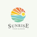 Sunset beach logo Landscape design illustration. summer Wave sun Logo Sign Design Icon. tropical And Sea Sun Logo Element Sunrise Royalty Free Stock Photo