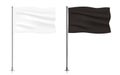 Set of white and black waving flag templates.