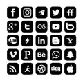 Square social media icons collection with rounded corners  black, Isolated on white background. Royalty Free Stock Photo