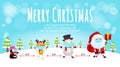 Merry Christmas for new normal lifestyle concept and social distancing, Christmas cartoon character. Santa Claus, snowman, penguin