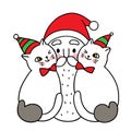 Hand draw cartoon cute Merry Christmas, Santa claus and two cats vector. Royalty Free Stock Photo