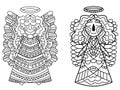 Cartoon angels with grand wings coloring page for kids and adults home pastime