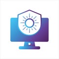 Computer illustration. computer with shield and wheather symbol. Concept of safety computing. gradient style Vector illustration,