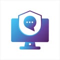 Computer illustration. computer with shield and chat symbol. Concept of safe computing. gradient style Vector illustration, vector Royalty Free Stock Photo