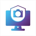 Computer illustration. computer with shield and camera symbol. Concept of safe computing. gradient style Vector illustration, vect Royalty Free Stock Photo