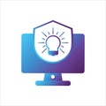 Computer illustration. computer with shield and idea symbol. Concept of safe computing. gradient style Vector illustration, vector Royalty Free Stock Photo